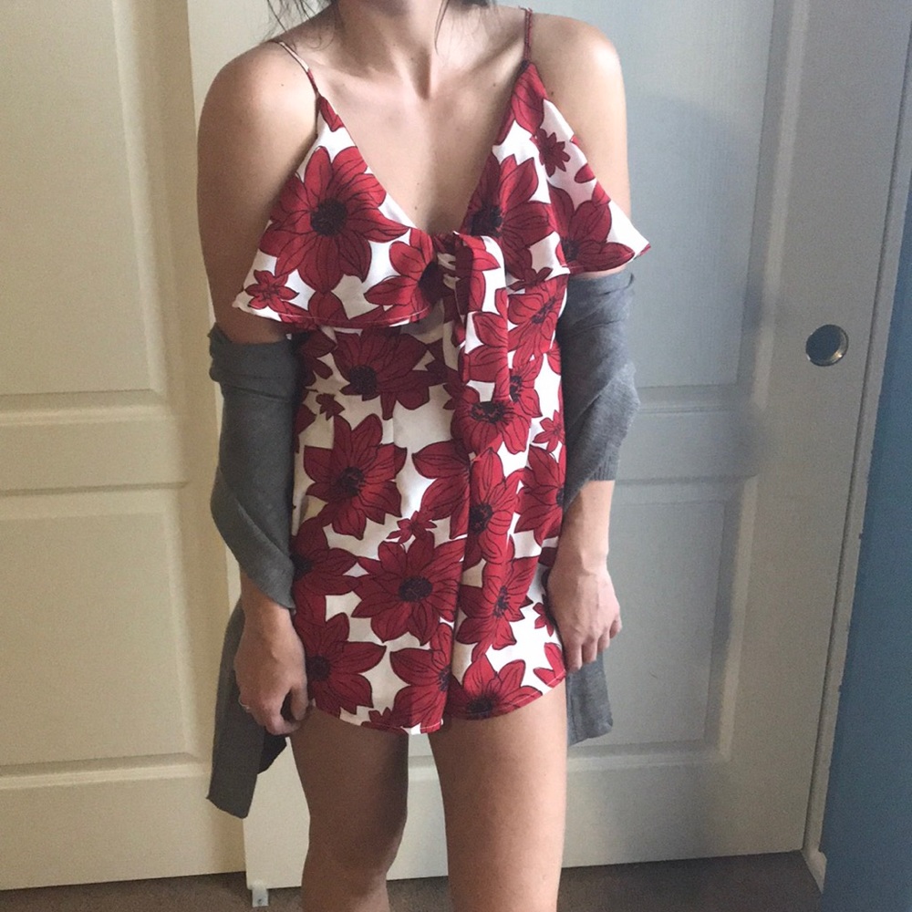 Red floral romper